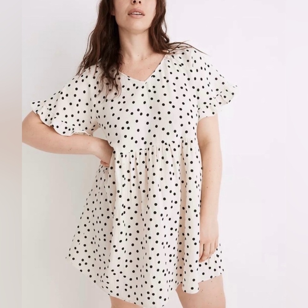 Madewell Dot Toss Lightspun Ruffle Babydoll Dress Size Large